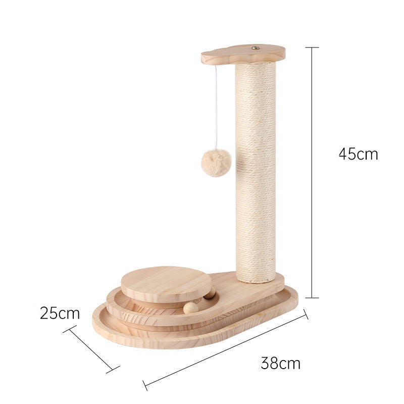 Sisal Toy Self-Healing Grab Column Solid Wood Three-Layer Turntable