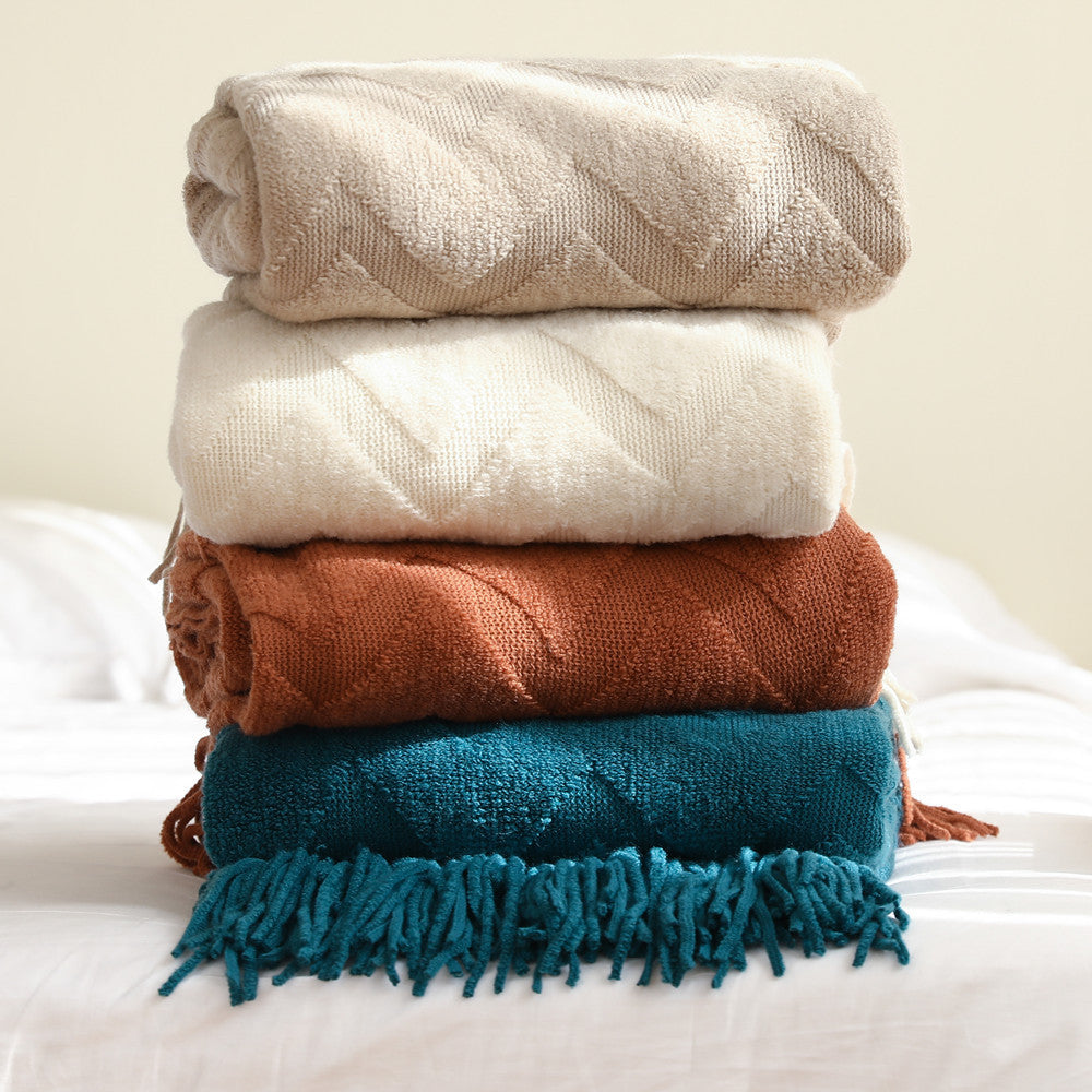 Knitted Herringbone Sofa Cover and Nap Blanket