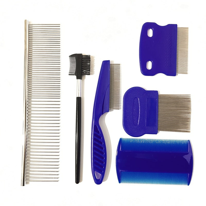 Stainless Steel Dense Gear Blue Pet Flea Comb 4-Piece Set