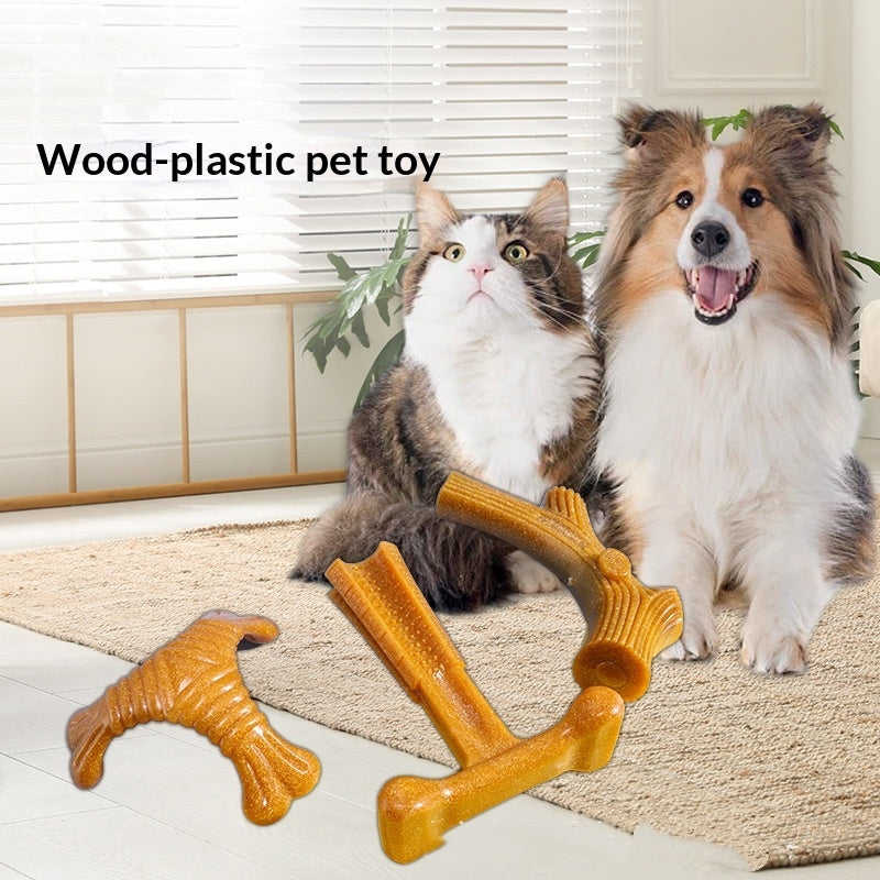 Wood-Plastic Antler Chew Stickdurable Pet Toy For Small Medium And Large Dogs