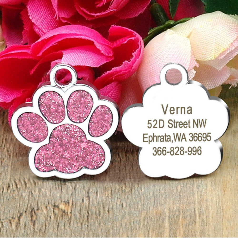 Zinc Alloy Custom Glitter Foot Paw Dog Tag