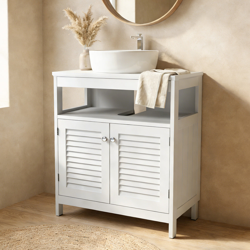 Wall Mounted Sink Plumbing Under Sink Storage Cabinet With 2 Doors Open Shelf U Shape Cut Out Wall Mounted Drainage Bathroom Under Sink Vani