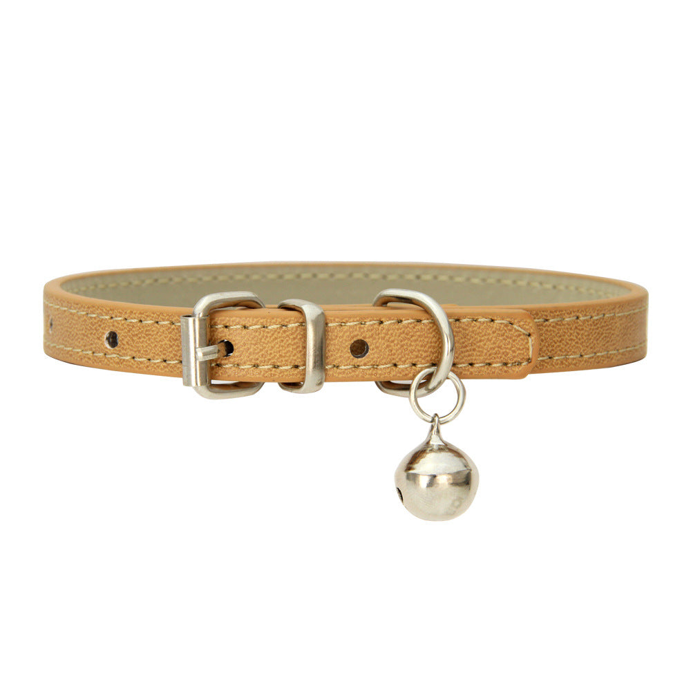 Japanese Style Bell Pu Leather Leash Pet Dog Collar