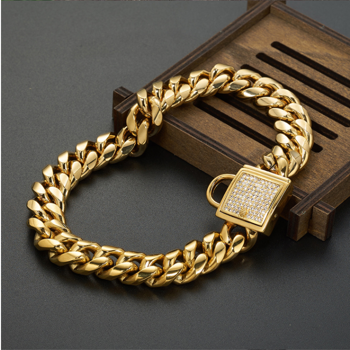 Gold Titanium Steel Dog Chain Collar