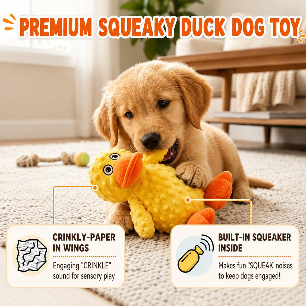 Durable Squeaky Plush Dog Toy, Chew Guard Stuffed Chew Toys For Aggressive Chewers, No Stuffing Soft Puppy Toys For Large Medium Dogs