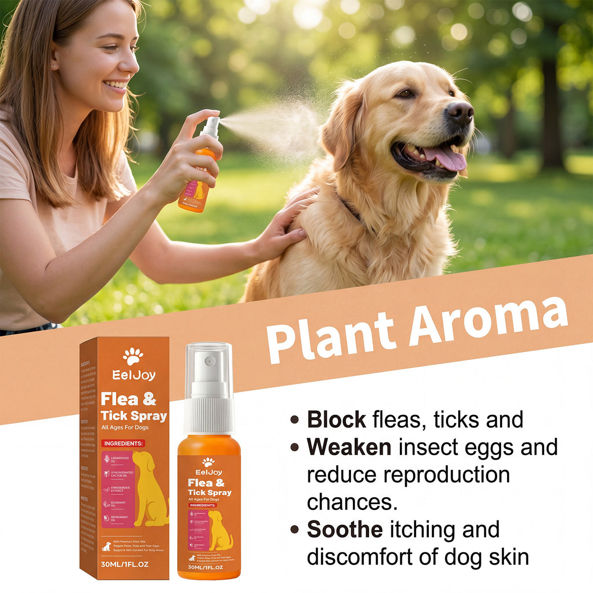 Eeljoy Dog Flea And Tick Spray Gentle Cleansing And Refreshing For Pet Fur Daily Insect Repellent And Cleaning
