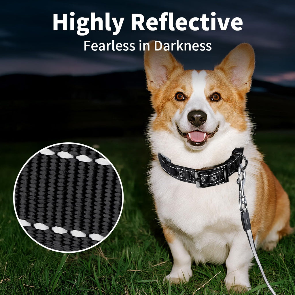 Reflective Dog Collar For Medium Dogs, Adjustable Wide Soft Comfortable Breathable Neoprene Padded Nylon Collar With Heavy Duty Metal Buckle
