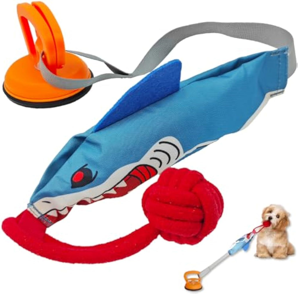 Squeaky Dog Tug Toy Interactive Shark Shape Tug Of War Dog Pull Toy With Suction Cup To Keep Them Busy Durable Dog Rope Toys For Small Mediu