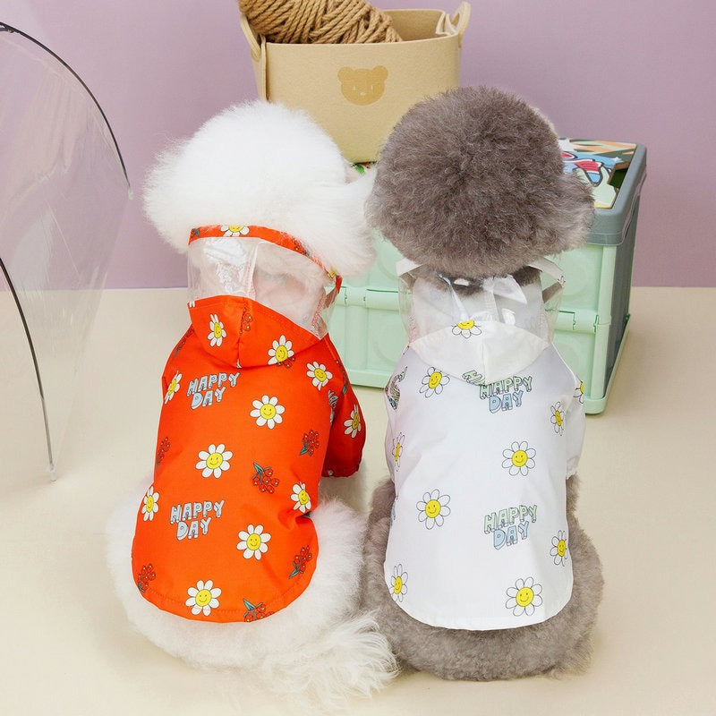 Transparent Two-Foot Dog Raincoat With Pull Ring