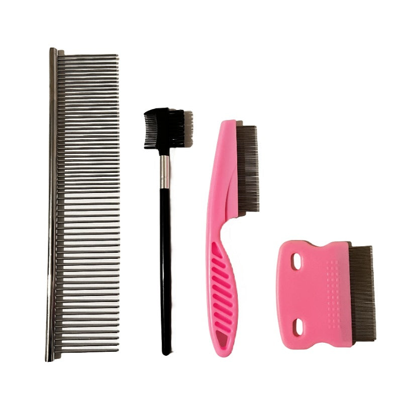 Stainless Steel Dense Gear Blue Pet Flea Comb 4-Piece Set