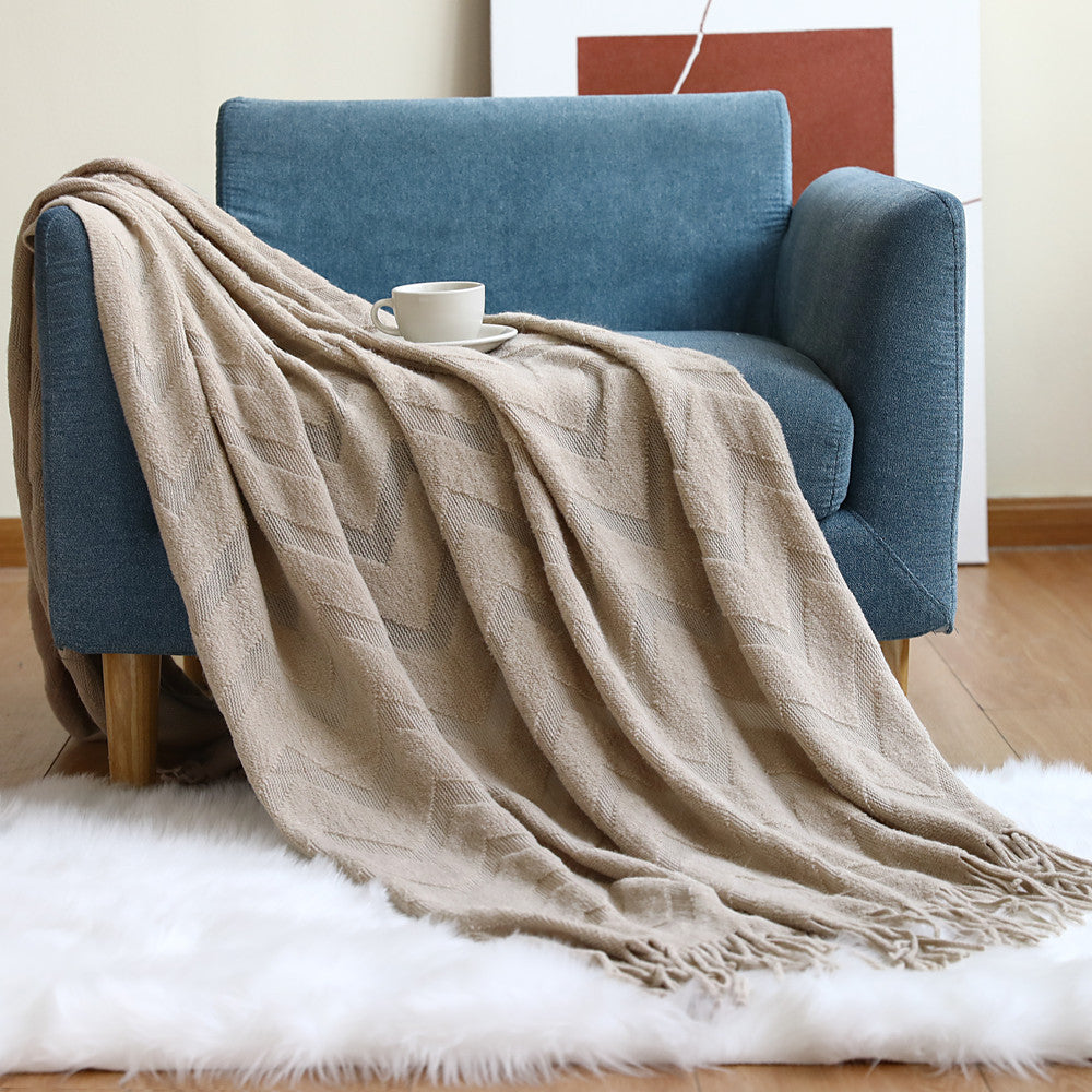 Knitted Herringbone Sofa Cover and Nap Blanket