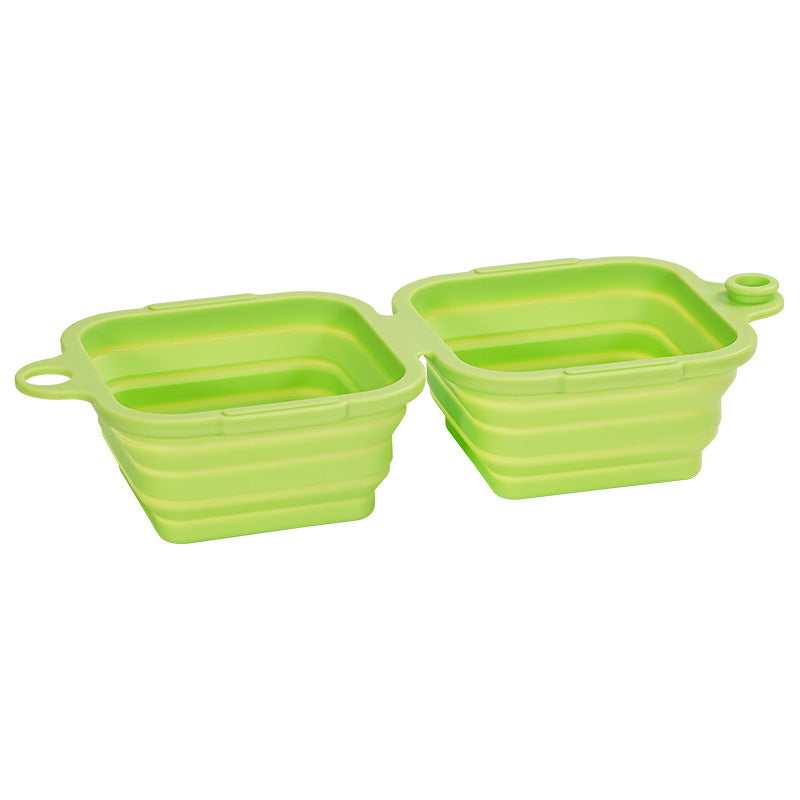 Portable Double Dog Bowl For Outdoor Use