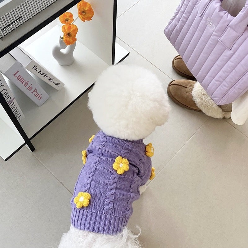 Purple Flower Print Dog Garment
