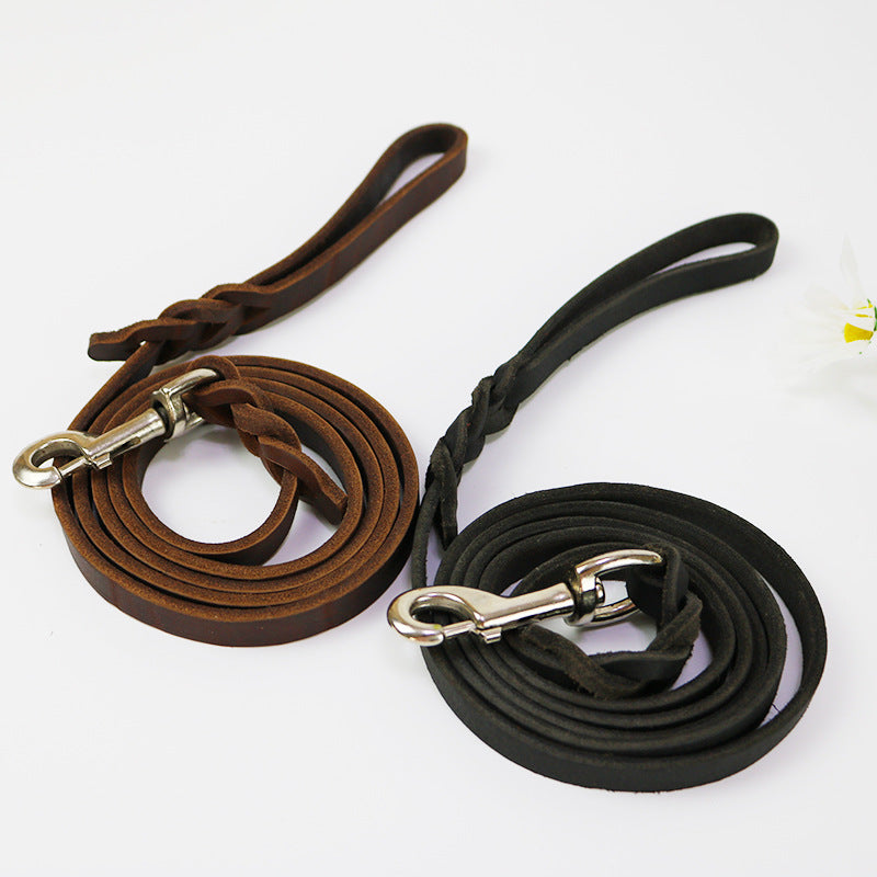 Pet Cowhide Dog Hand Holding Rope Thickened Medium Large Dog Walking Cowhide Strip Golden Retrievergerman Shepherd
