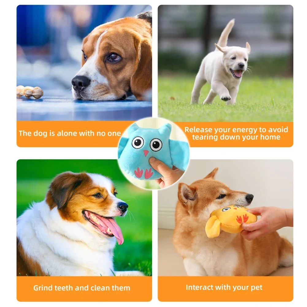 Animals Shape Squeaky Toys Plush Dog Toy Cute Bite Resistant Pp Cotton Dog Toys For Small Large Dogs Puppy Pet Dog Accessories