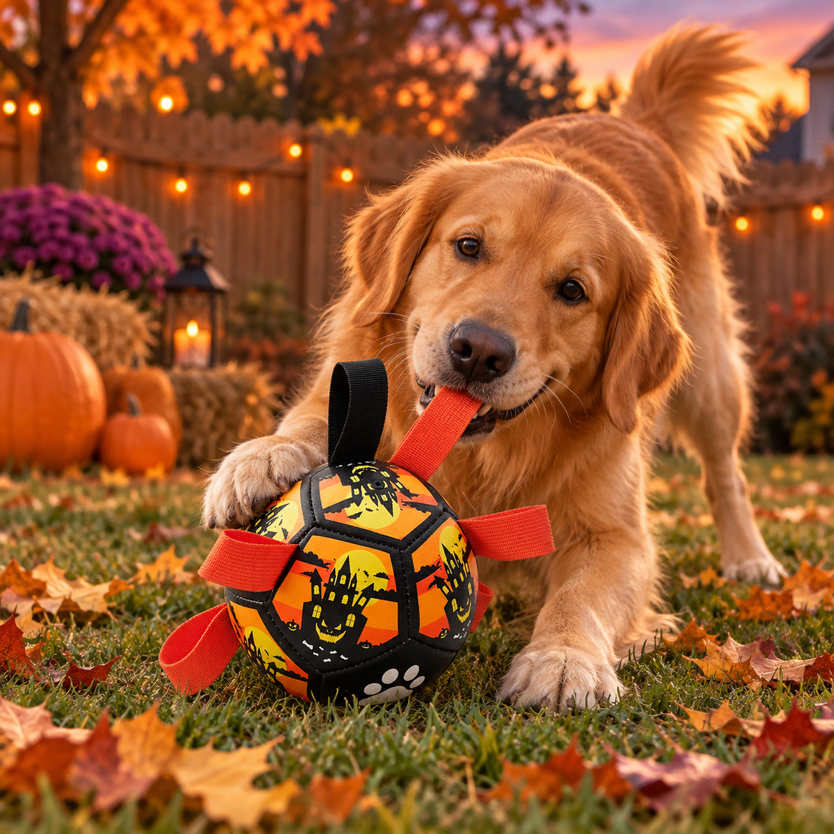Festive Dog Toy Ball With Rope