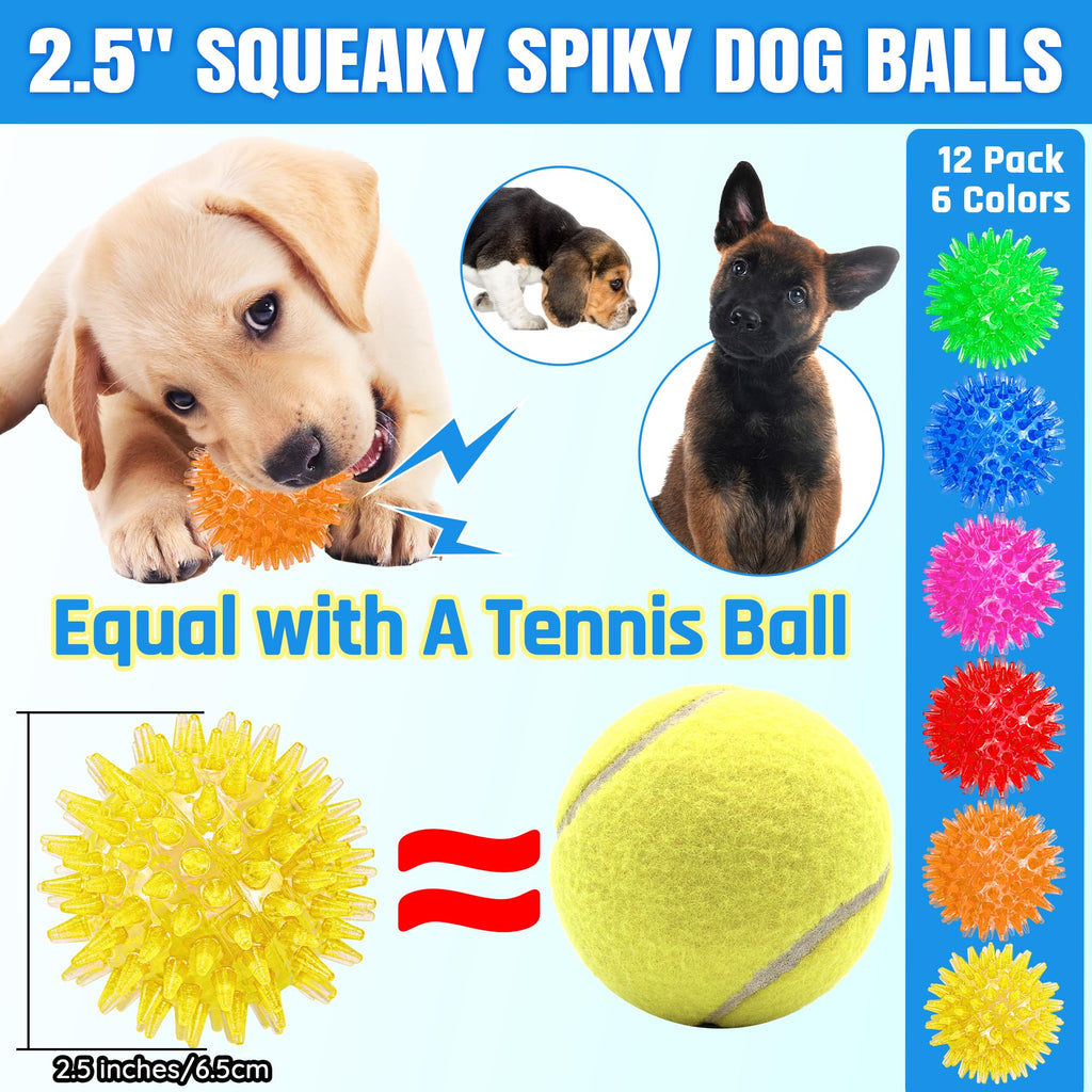 12-Pack Squeaky Spiky Dog Balls