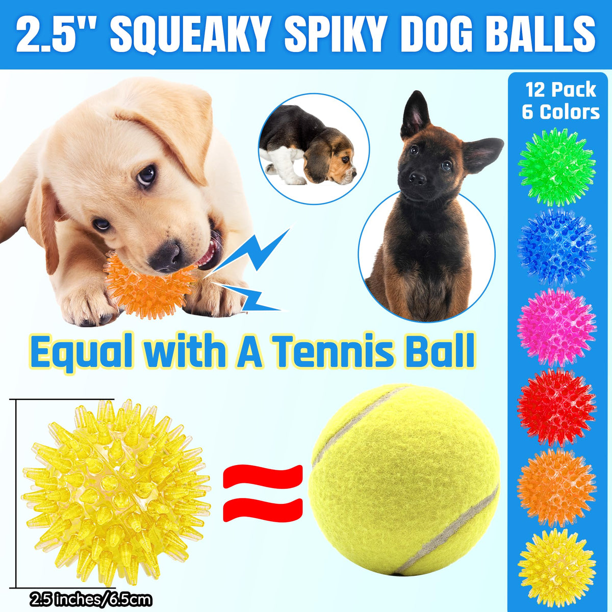 12-Pack Squeaky Spiky Dog Balls