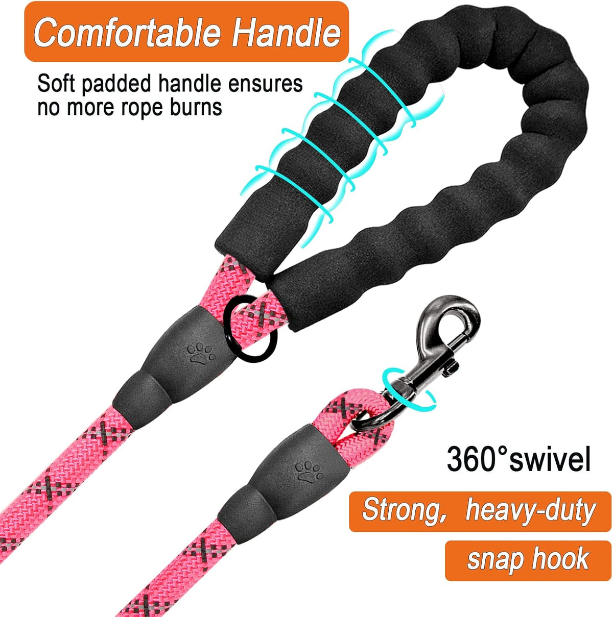 Dog Leashes For Large Dogs Heavy Duty Dog Leash 5 Ft With Comfortable Padded Handle And Highly Reflective Threads For Medium Large Dogs Walk