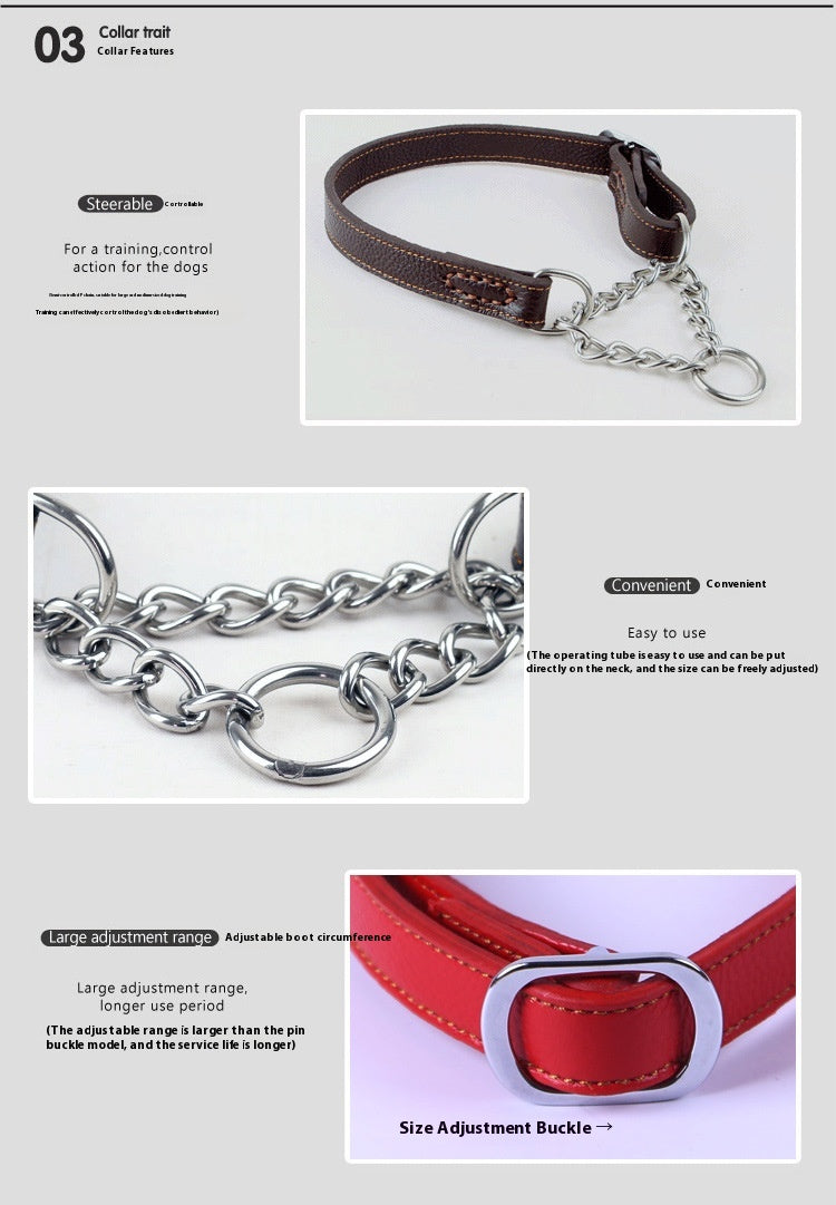 Semi-Controlled P Chain Collar Cowhide Small Dog Puppy Bandana
