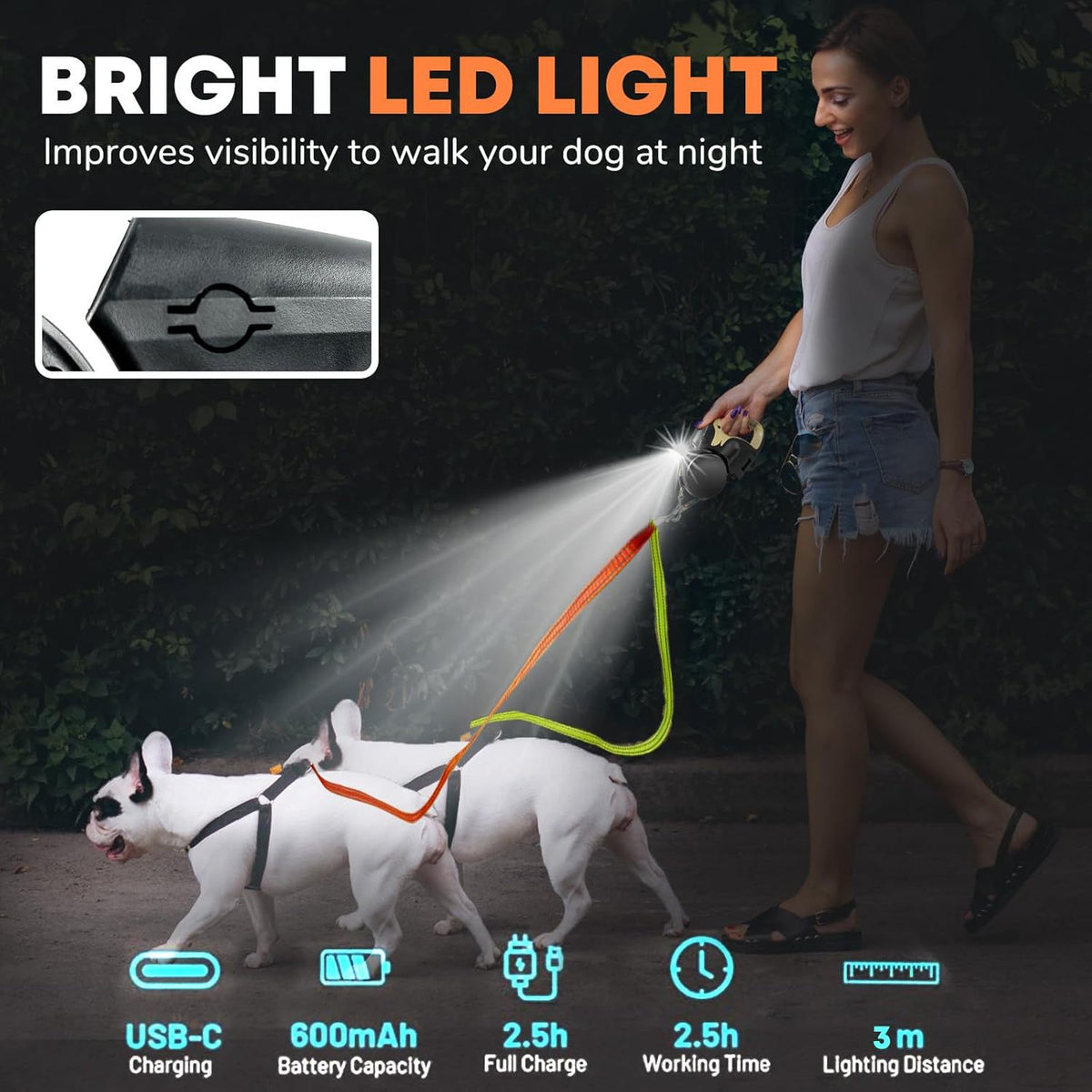 Double-Ended Traction Rope One For Two Automatic Retractable Leash