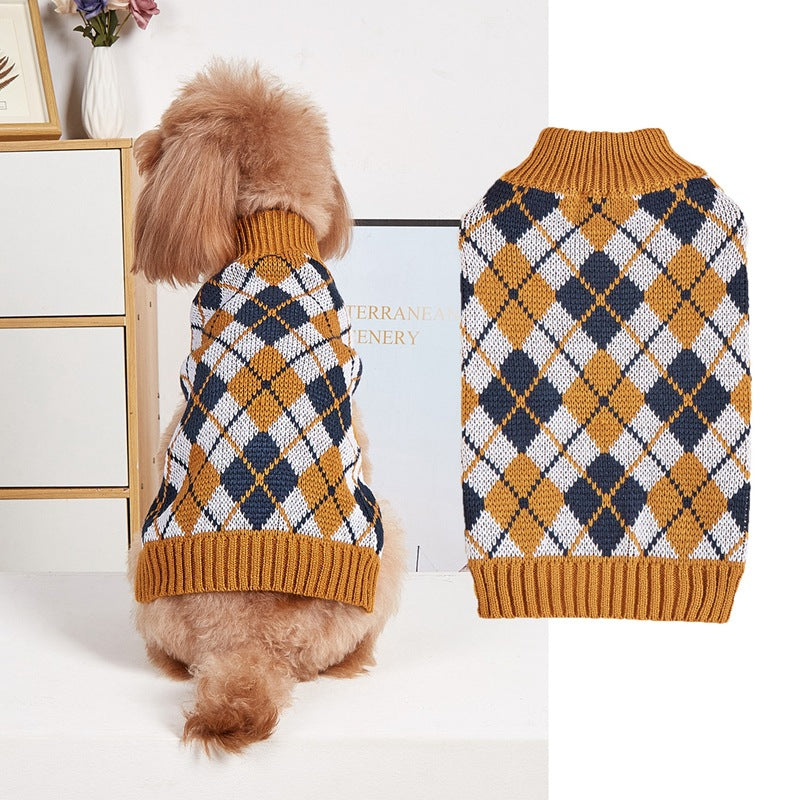 Thanksgiving Lapel Retro Plaid Pet Sweater