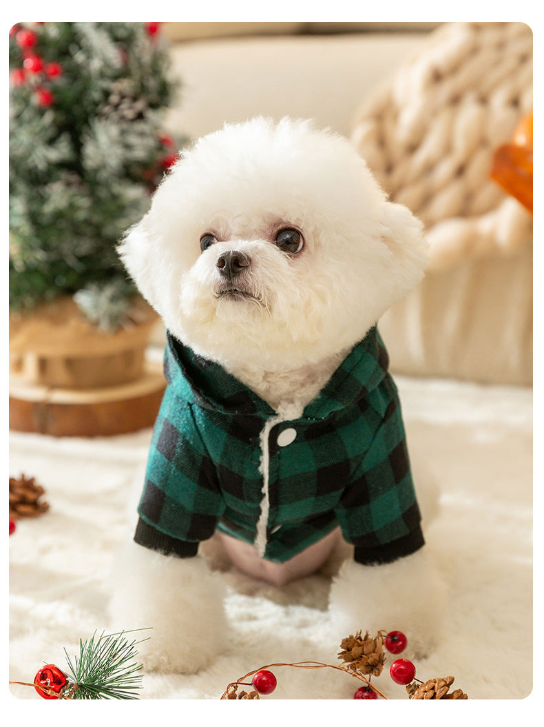 Pet Dog Classic Plaid Hooded Cotton-Padded Coat