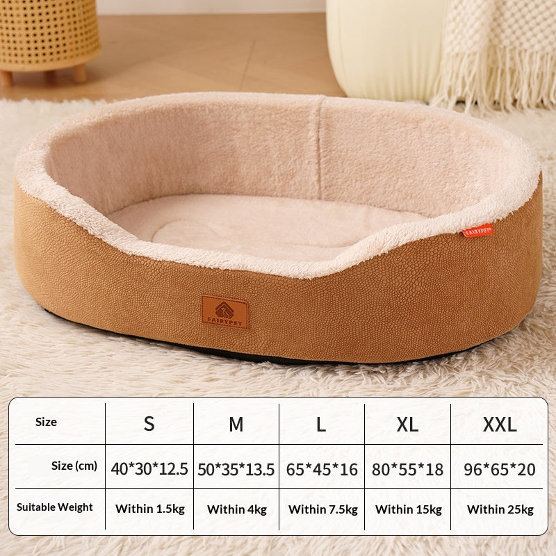 Four-Season Universal Medium-Sized Dog Bed With Removable Lychee-Patterned Leather Liner