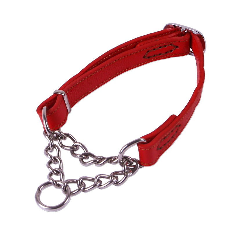 Semi-Controlled P Chain Collar Cowhide Small Dog Puppy Bandana