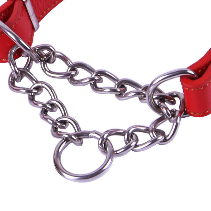 Semi-Controlled P Chain Collar Cowhide Small Dog Puppy Bandana