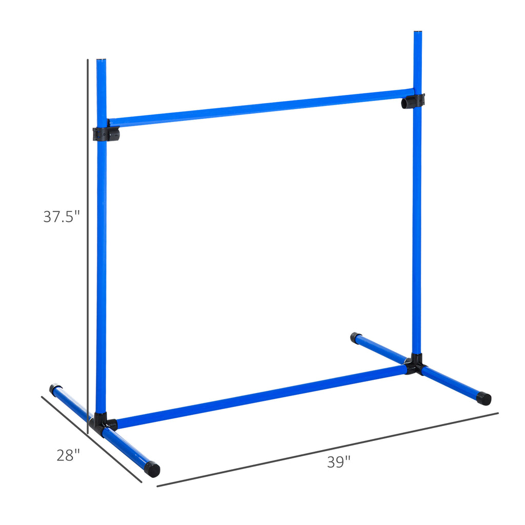 4 Piece Dog Agility Starter Kit With Adjustable Height Jump Bars, Included Carry Bag & Displacing Top Bar - Blue
