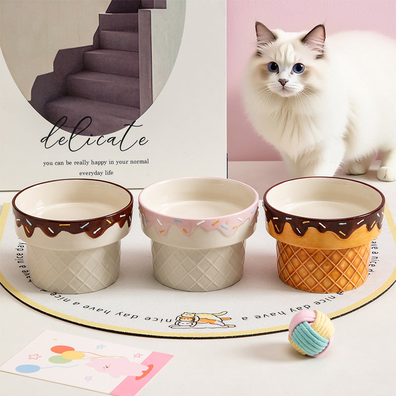 Ceramic Cat Bowl With Ice Cream Theme