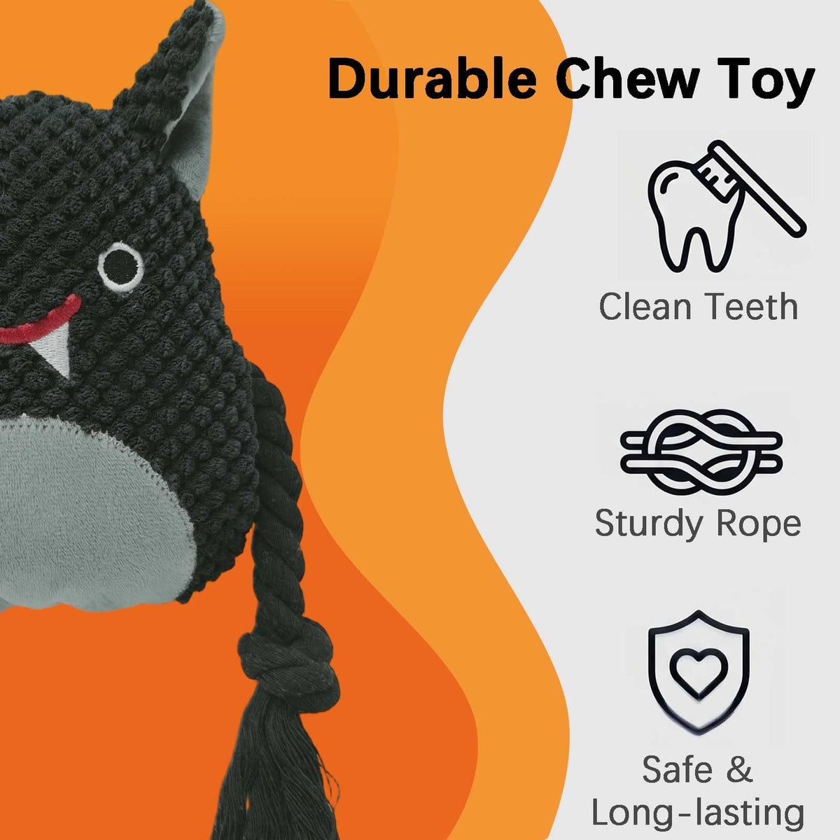 Black Bat Squeaky Plush Dog Chew Toy