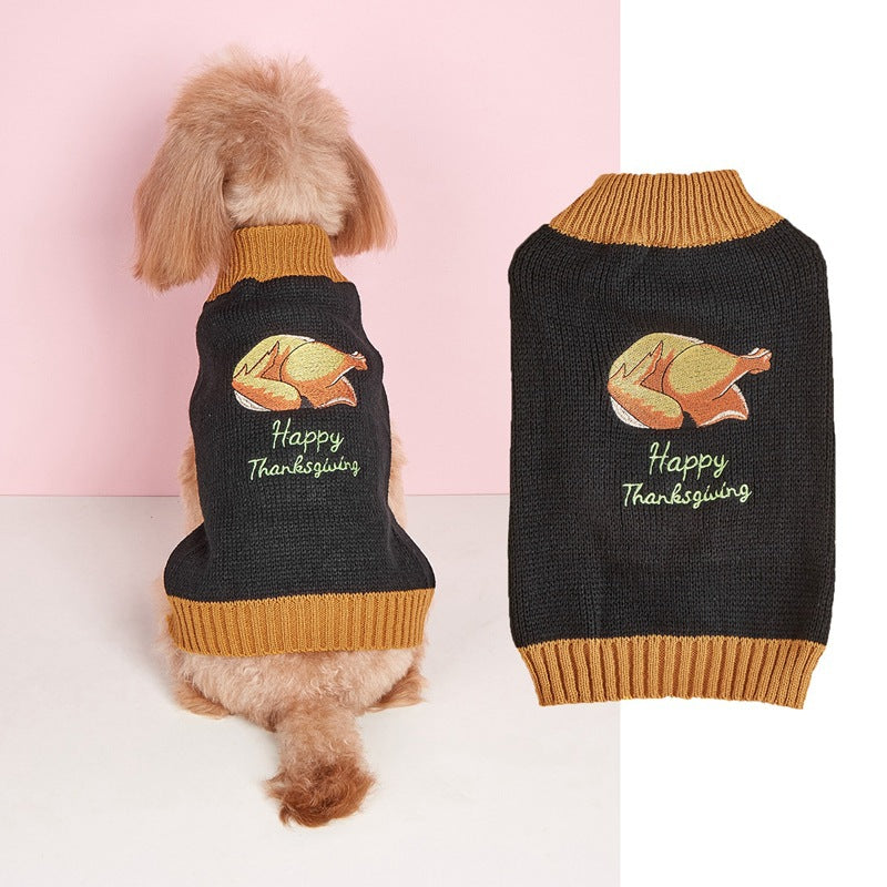 Thanksgiving Lapel Retro Plaid Pet Sweater