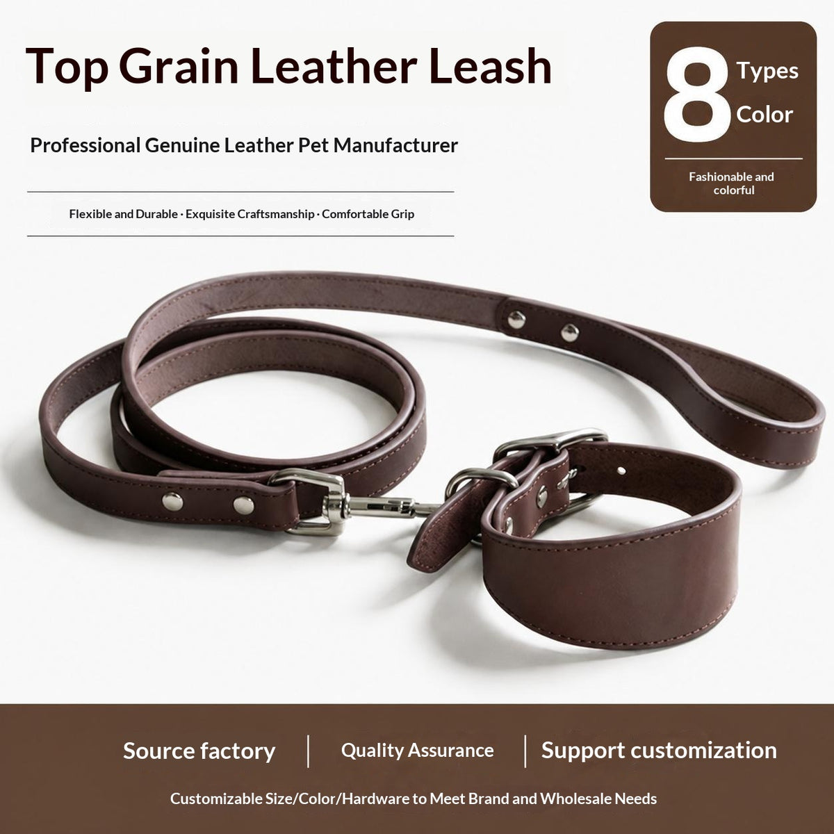 Leather Pet Leash in Multiple Colors
