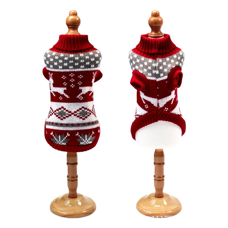 Christmas Print Pet Dog Turtleneck Knitted Sweater
