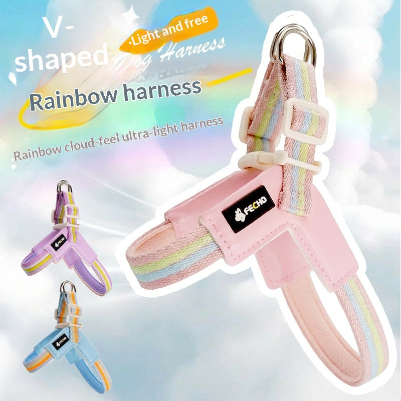 Breathable Rainbow Leash Harness Set for Small-Medium Dogs