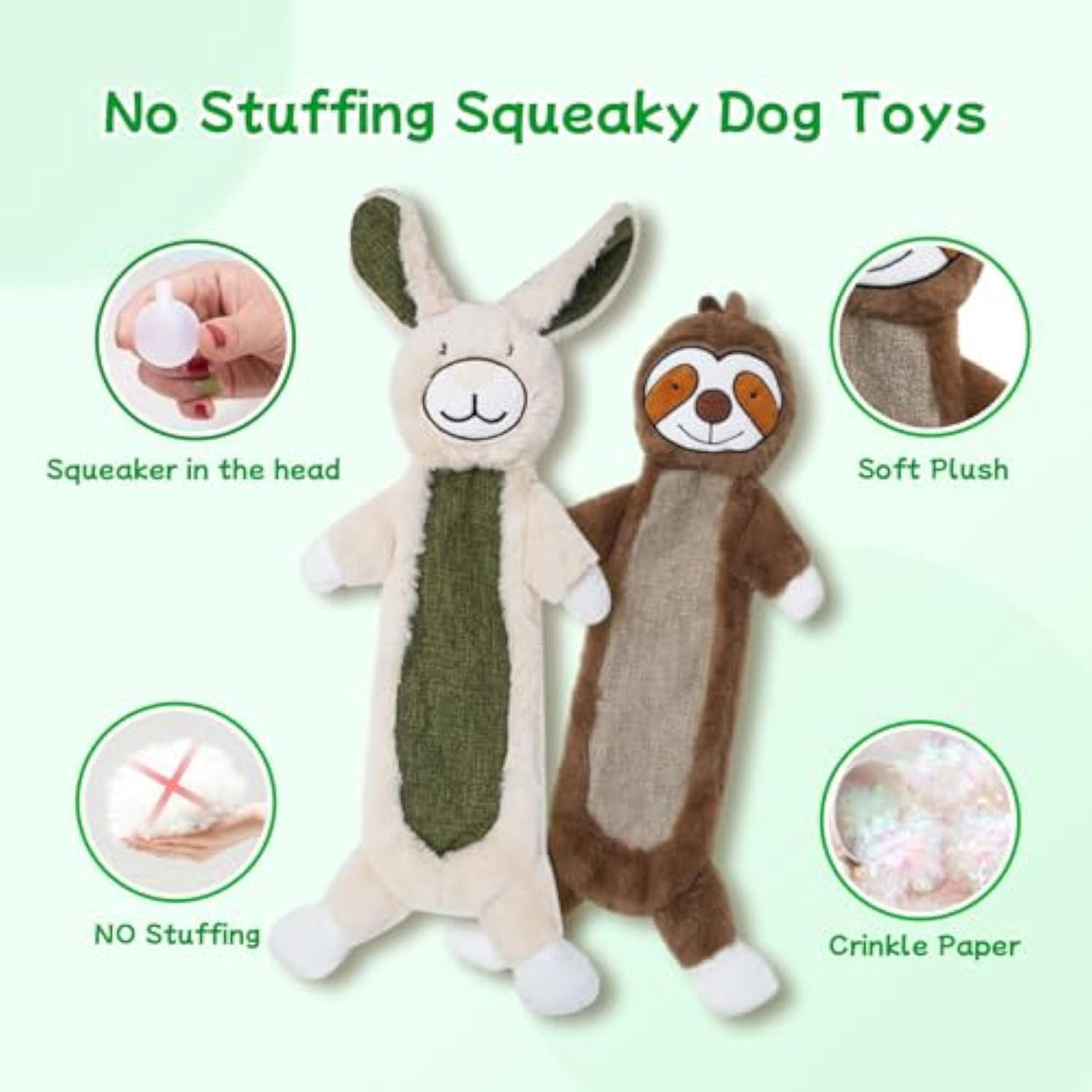 No Stuffing Crinkle Dog Toys, Unbreakable Plush Squeaky Dog Toys For Heavy Chewers Interactive Dog Toys For Large Medium Small Dogs, Unstuff