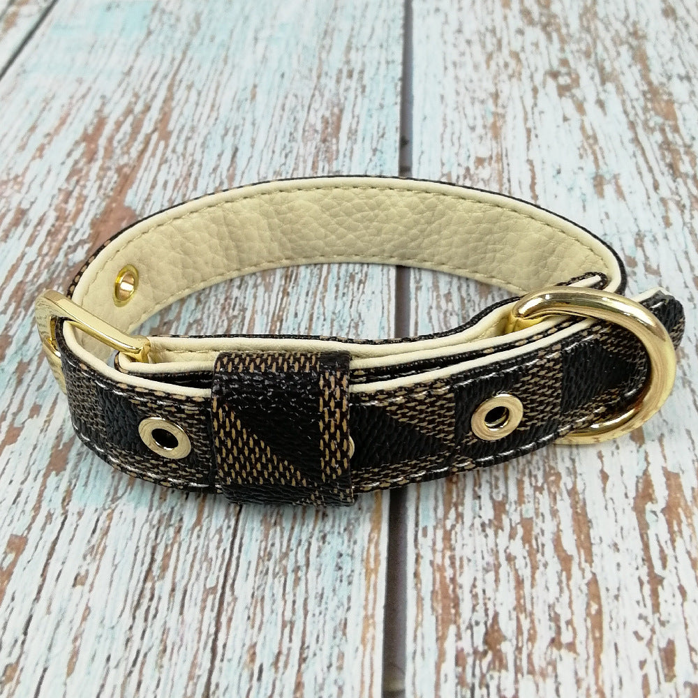 Plaid Leather Pet Collar