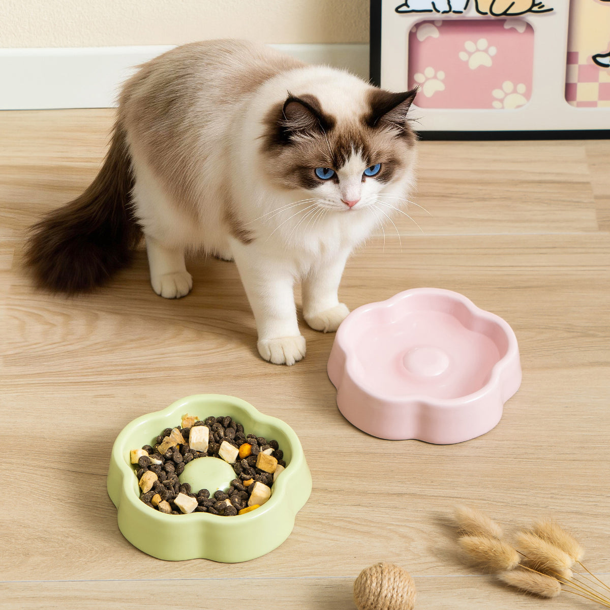 Macaron-Colored Bud-Shaped Ceramic Cat Bowl