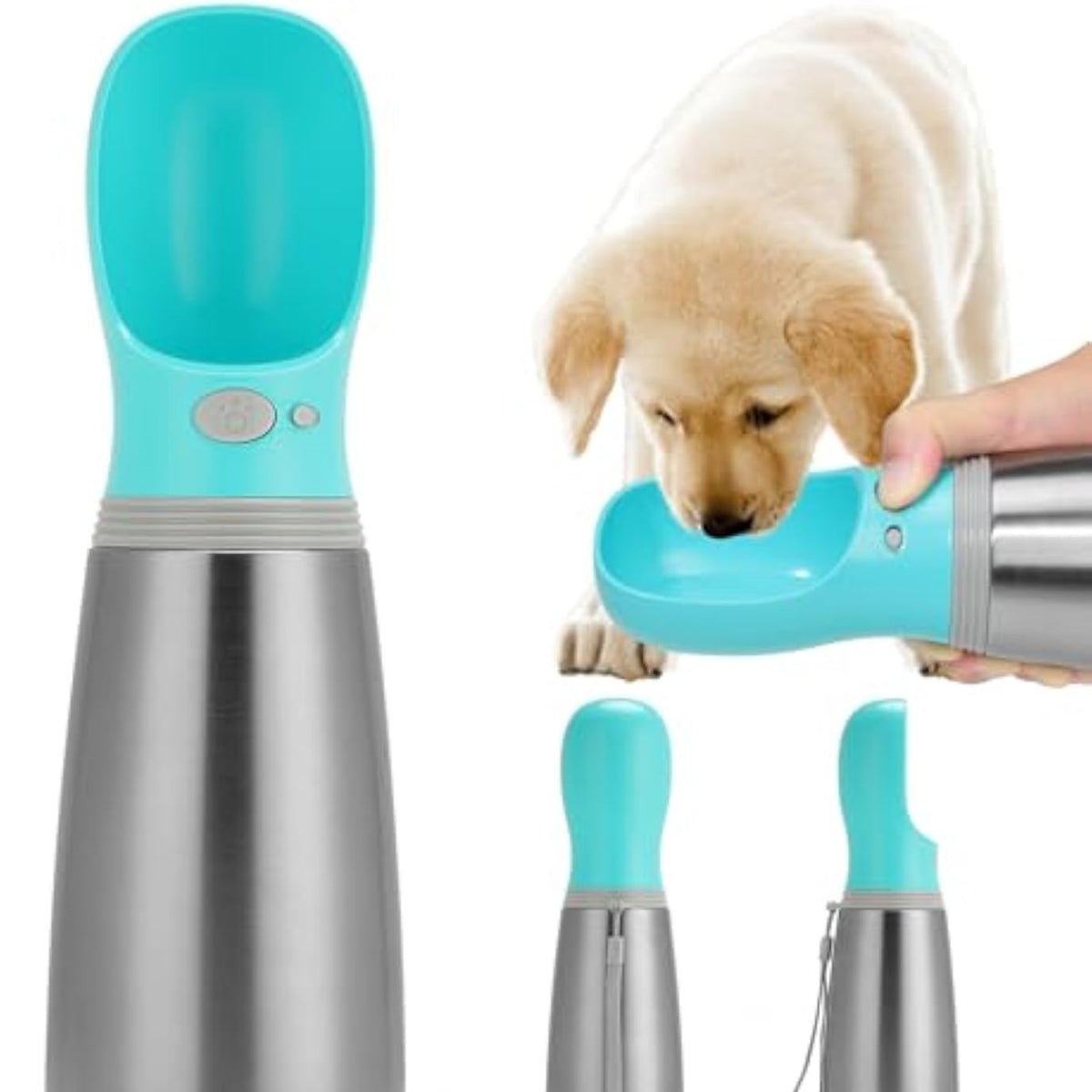 Portable Dog Water Bottle 700Ml Stainless Steel Leak Proof Puppy Water Dispenser With Drinking Feeder For Pets Travel Walking Hiking And Out