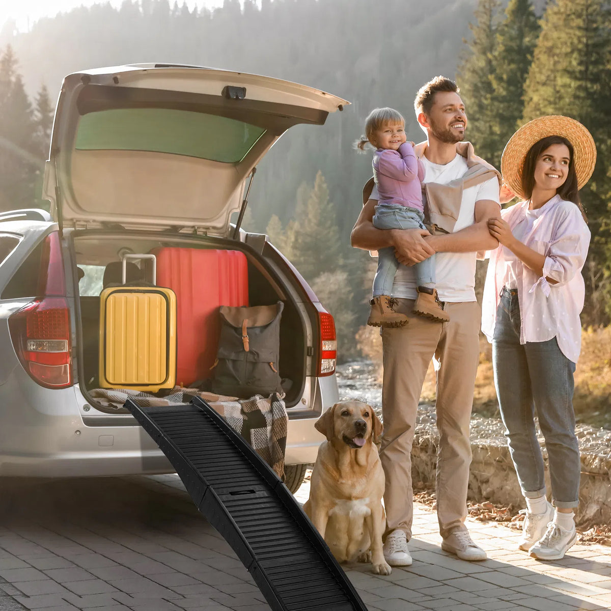60 Inch Nonslip Folding Dog Ramp, Tri-Fold Portable Lightweight Pet Ramp For Cars, Trucks And Suvs