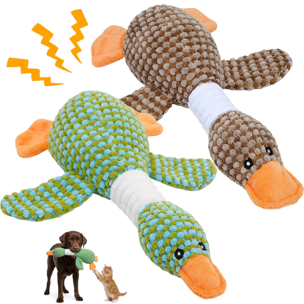Dog Toys For Aggressive Chewers, Duck Plush Squeaky Crinkle Chew Toy For Puppies And Small Medium Large Dogs, Interactive Teething Toys To R