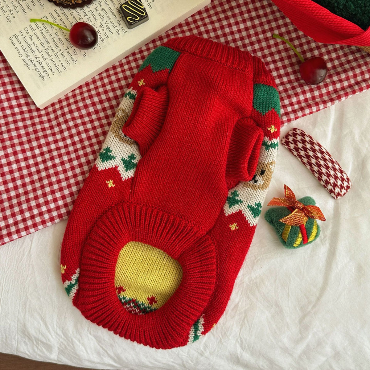 Warm Christmas Cherry Dog Sweater