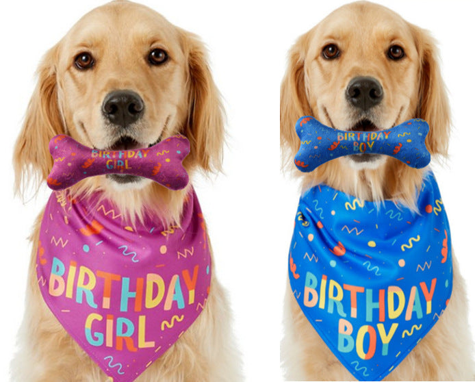 Pet Triangle Scarf Dog Birthday Toy Bone Saliva Towel