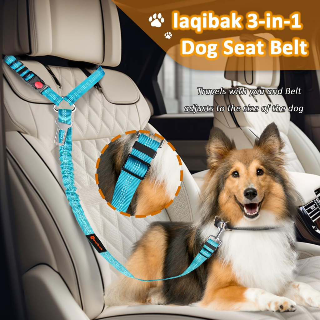 Removable Dog Seat Belt Harness For Car, 3 In 1 Pet Dog Car Seatbelt Leash, Retractable Restraint Secures To Vehicle Headrest