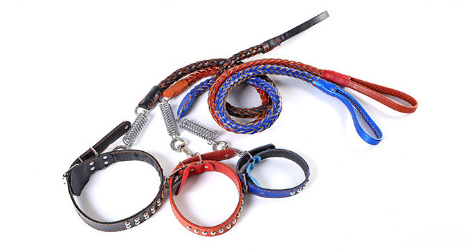 Leather Traction Rope Chain Explosion-Proof Punch Collar