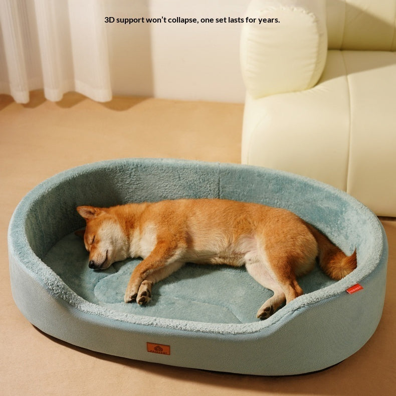 Four-Season Universal Medium-Sized Dog Bed With Removable Lychee-Patterned Leather Liner