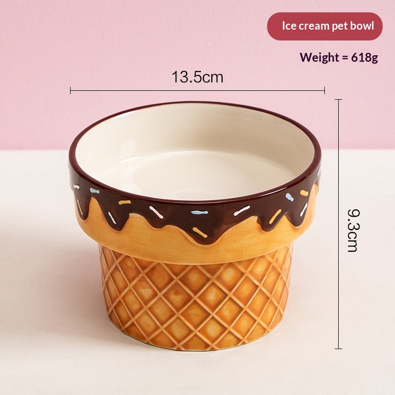 Ceramic Cat Bowl With Ice Cream Theme