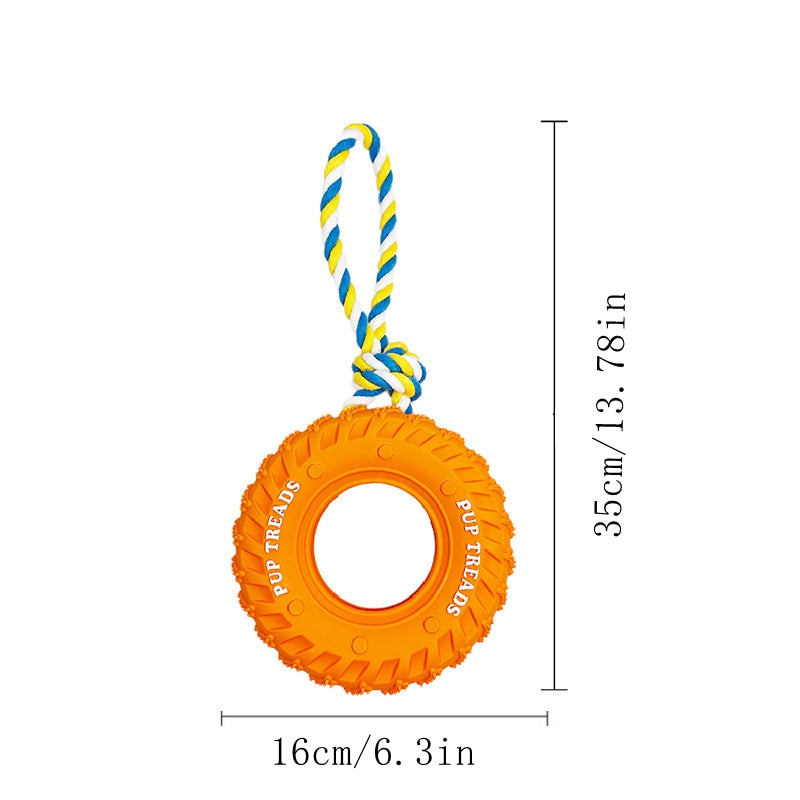 Dog Chew Toy With Rubber Tire & Tug Of War Rope For Medium Large Dogs Aggressive Chewers, Interactive Fetch Play Treat Dispenser Pull Toys